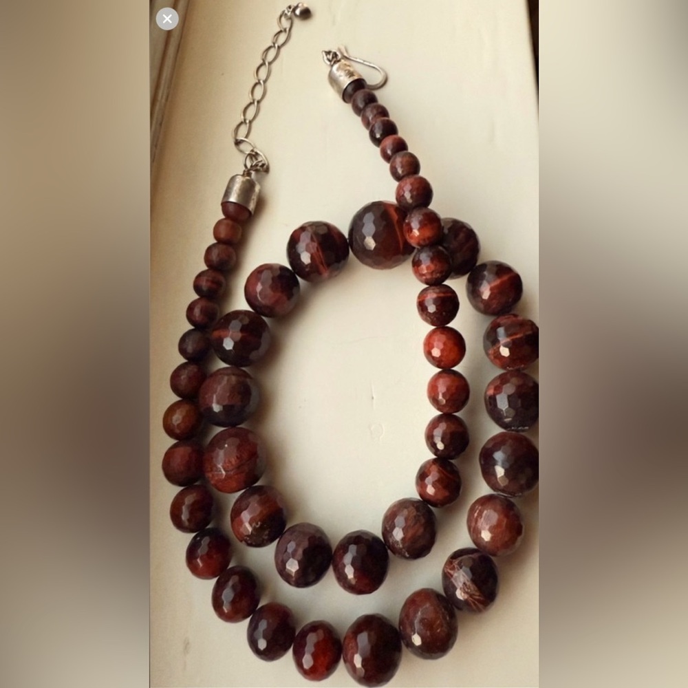 Jay King Red Tigers Eye Stone and Sterling Silver  Necklace